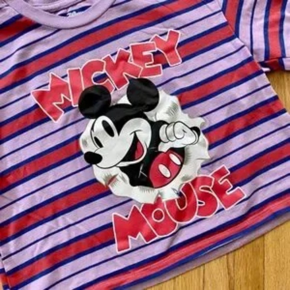 Disney Mickey Mouse Classic Striped Graphic Cropped T-Shirt Purple/Red Size XS - Picture 4 of 6